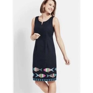 NWT Talbots Embroidered Fish Sheath Dress Size 16P Navy Sequin Sleeveless Preppy